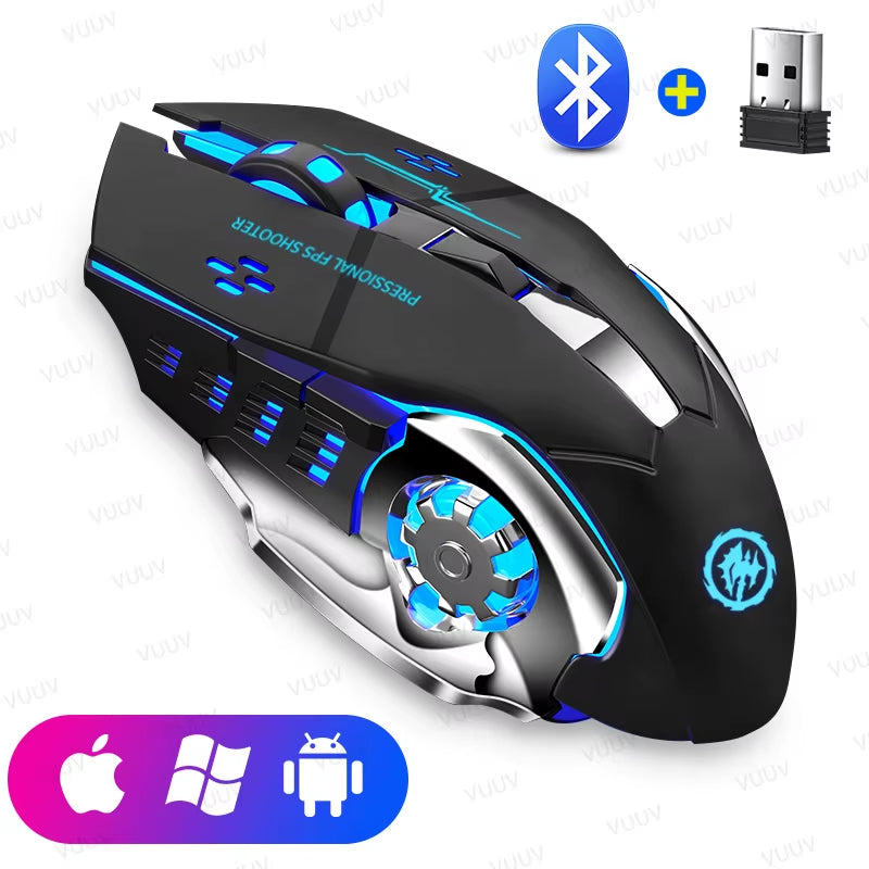 Rechargeable Bluetooth Wireless Mouse with 2.4G USB for Laptop Macbook PC Computer Backlight Gaming Mouse for Ipad Tablet Phone