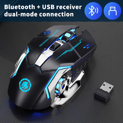 Rechargeable Bluetooth Wireless Mouse with 2.4G USB for Laptop Macbook PC Computer Backlight Gaming Mouse for Ipad Tablet Phone