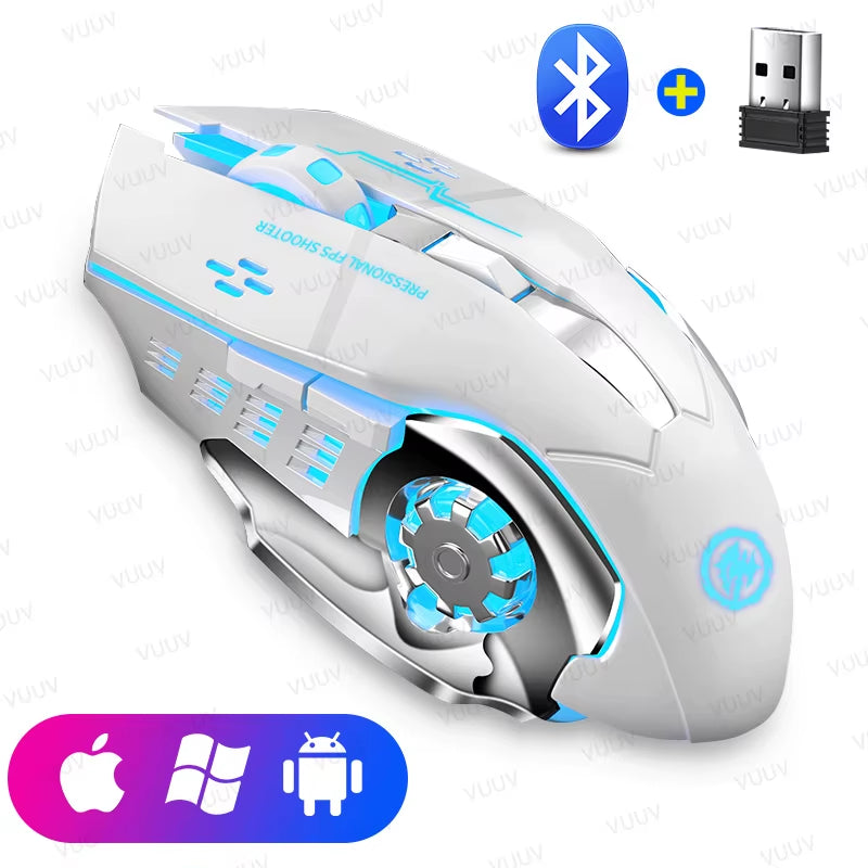 Rechargeable Bluetooth Wireless Mouse with 2.4G USB for Laptop Macbook PC Computer Backlight Gaming Mouse for Ipad Tablet Phone